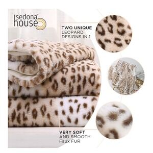 Sedona House Fuzzy Faux Fur Throw Sand Leopard Blanket,Lightweight Plush Cozy